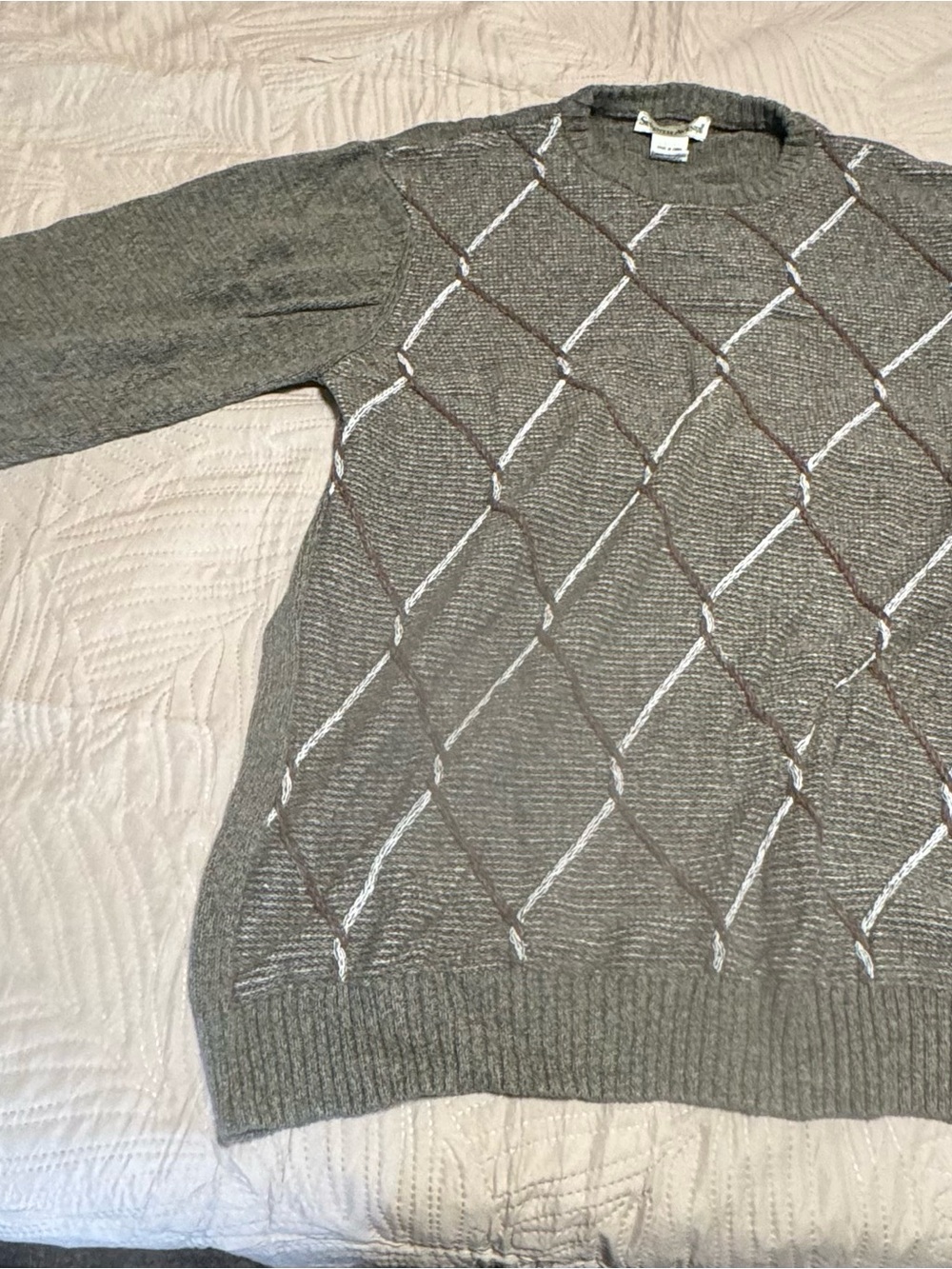 Seventh Ave. Men’s Olive/Gray Diamond-Pattern Crewneck Sweater XL